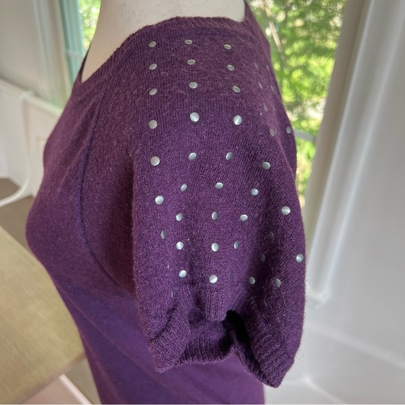Marina Luna 100% Merino Wool Purple Embellished Short Sleeved Sweater Top - Picture 6 of 11